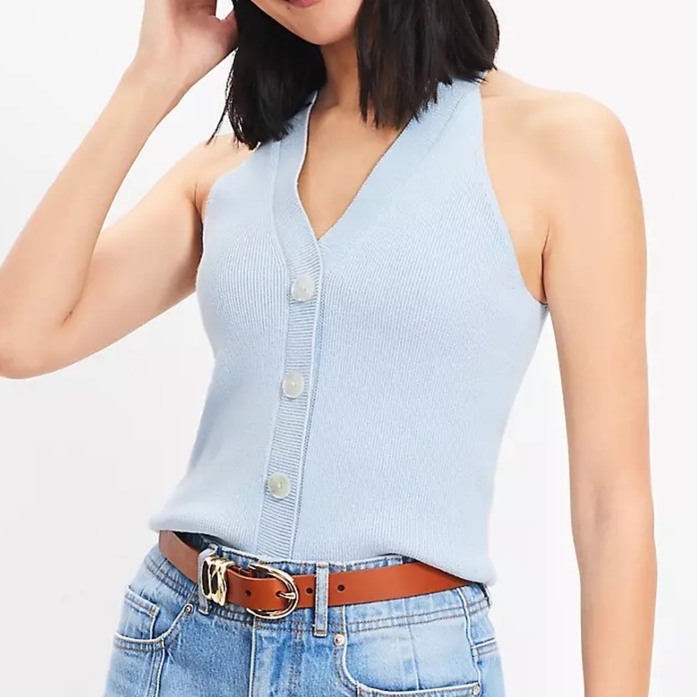 LOFT Sky Blue Button-Front Tank Top